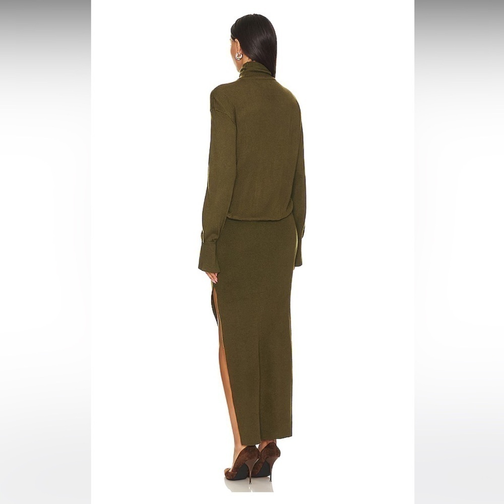 SER.O.YA NWT Diana Dress Long Sleeve Ruched Turtleneck with Slit Size M Green - Picture 3 of 14